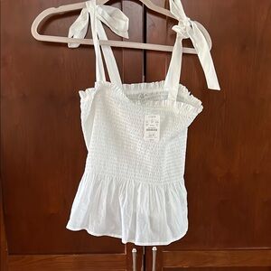J. Crew Factory White Smocked Tank Top